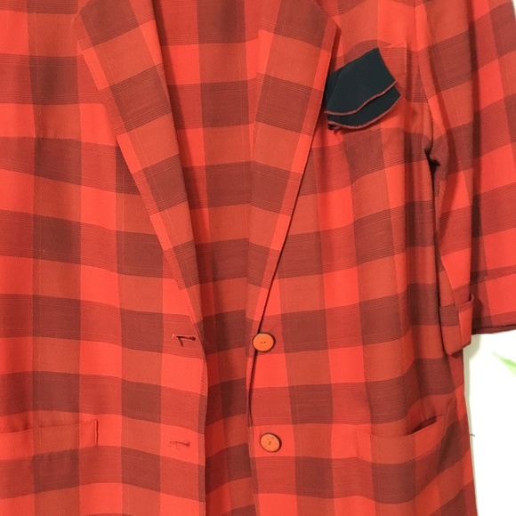 Vintage~90s Red Plaid Blazer Suit Jacket European made Geissler - Picture 6 of 11